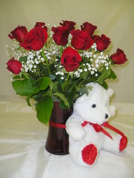 Valentine Roses with FREE Bear!